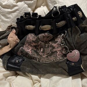 Vintage Y2K Juicy Couture Black and Pink Shoulder Bag